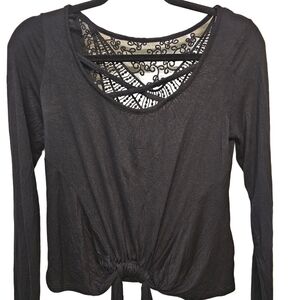 No Boundaries Black Long Sleeve Top with Lace Detail
